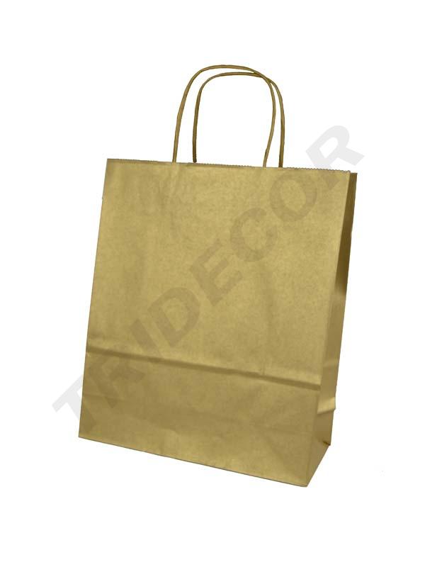 Bolsa De Papel De Celulosa Con Asa Rizada Color Dorado 27X12X37 Cm 25 Unidades