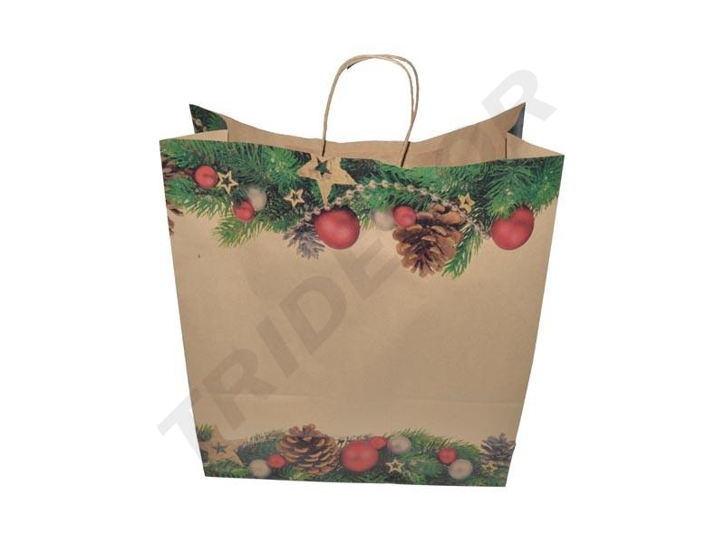 Bolsas De Papel Kraft 27X12X37 Cm Estampado Navidad