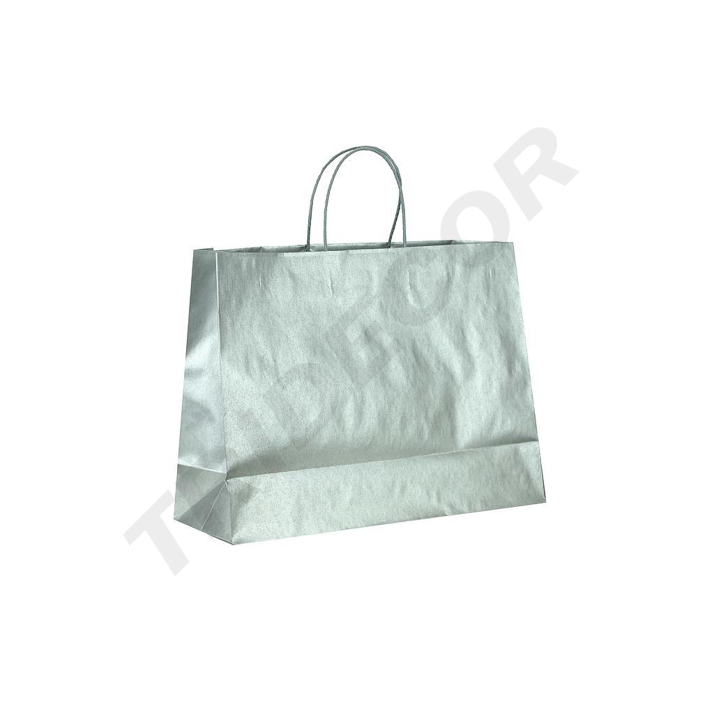 Bolsa De Papel De Celulosa Con Asa De Cordón Plateado 35X13X31 Cm 25 Piezas