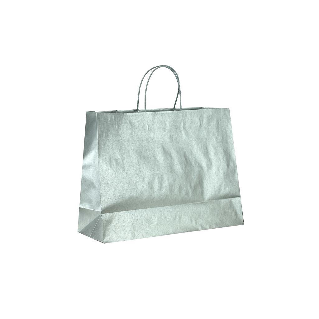 Bolsa De Papel De Celulosa Con Asa De Cordón Plateado 35X13X31 Cm 25 Piezas