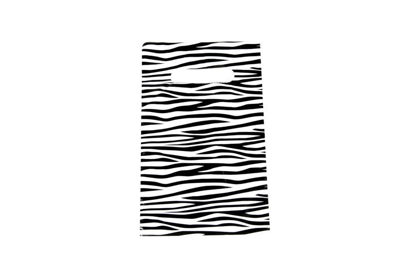 16X25cm Zebra Print Plastic Bag with Die Cut Handle, 100pcs