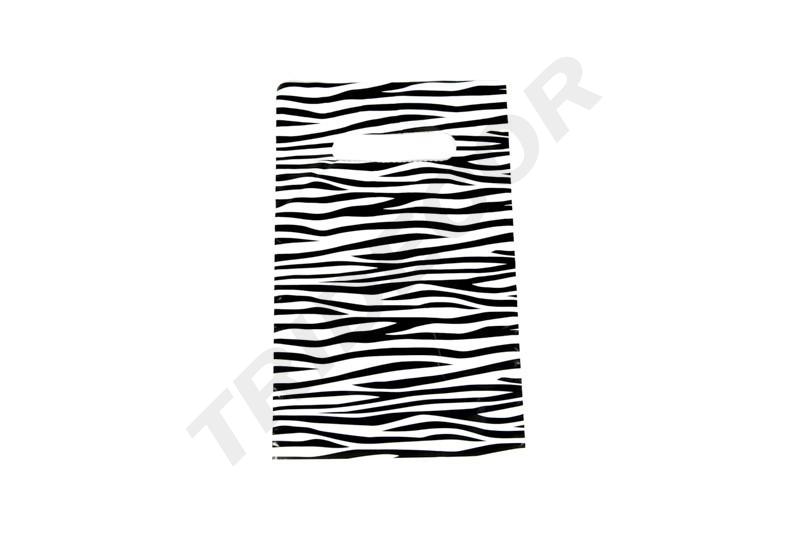 16X25cm Zebra Print Plastic Bag with Die Cut Handle, 100pcs