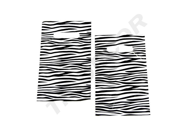 Sac en plastique imprimé zèbre 16X25cm avec poignée découpée, 100pcs