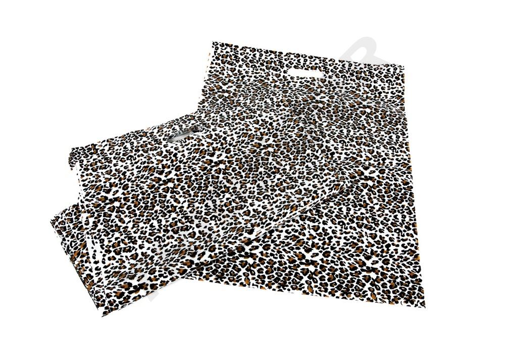 Bolsa de Plástico de Estampado de Leopardo 35x45 cm con Asa Troquelada, 100 Piezas 豹纹