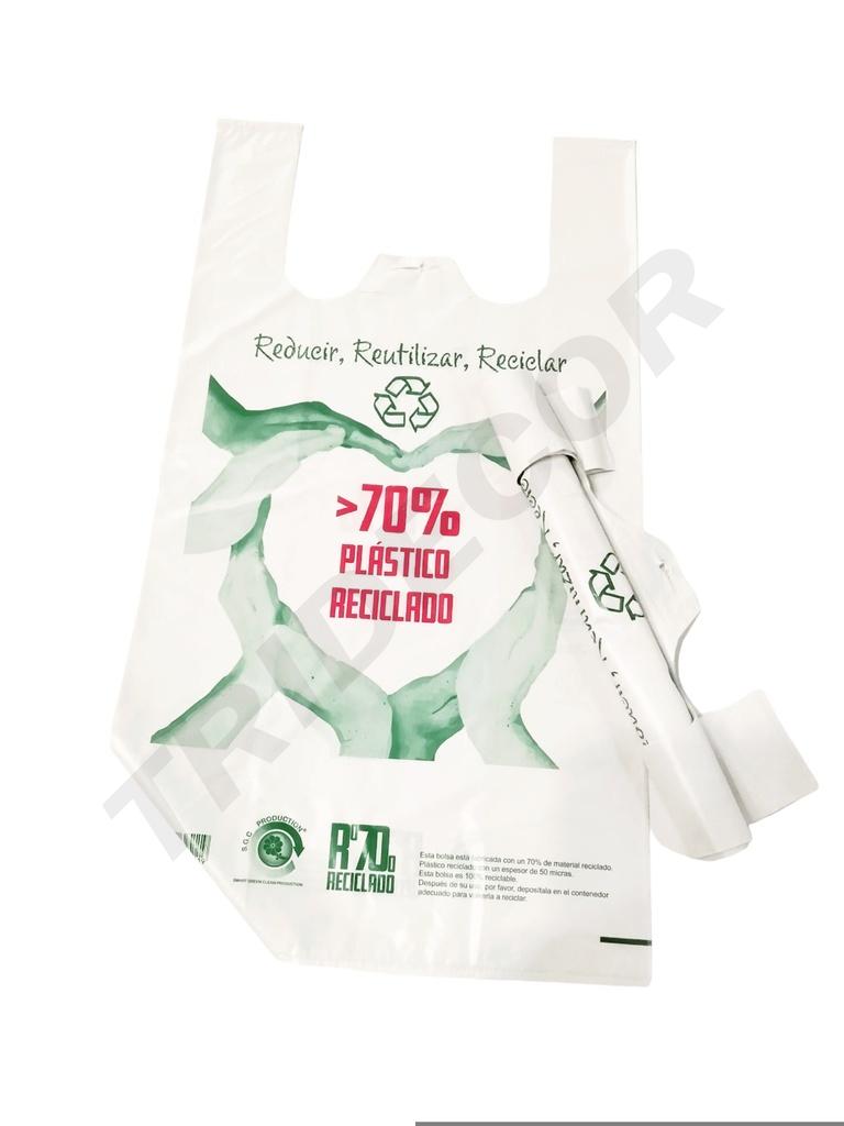 White T-shirt Plastic Bag with Logo 70% Recycled 35X50 cm