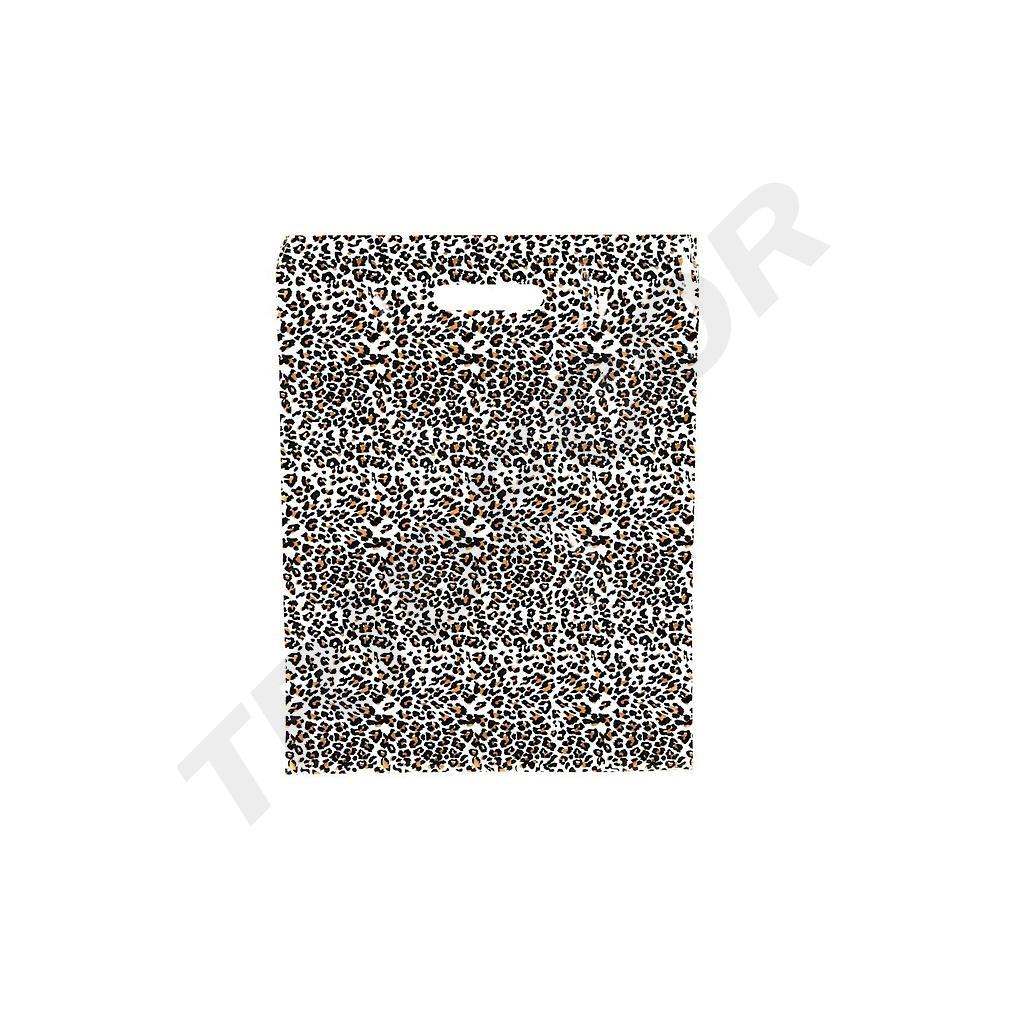 Borsa di plastica con stampa leopardata e manico ritagliato, 50x60 cm, 100 pezzi