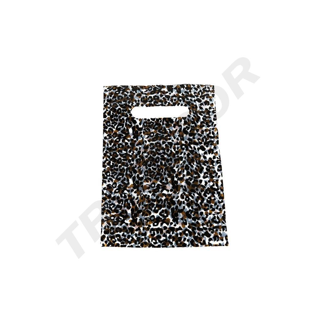 Sacchetti di plastica con stampa leopardata e manici ritagliati 16X25cm 100 pezzi