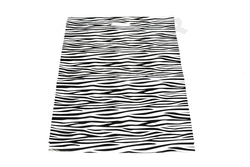 Plastic bag with die-cut handle zebra print 50x60CM - 100 units