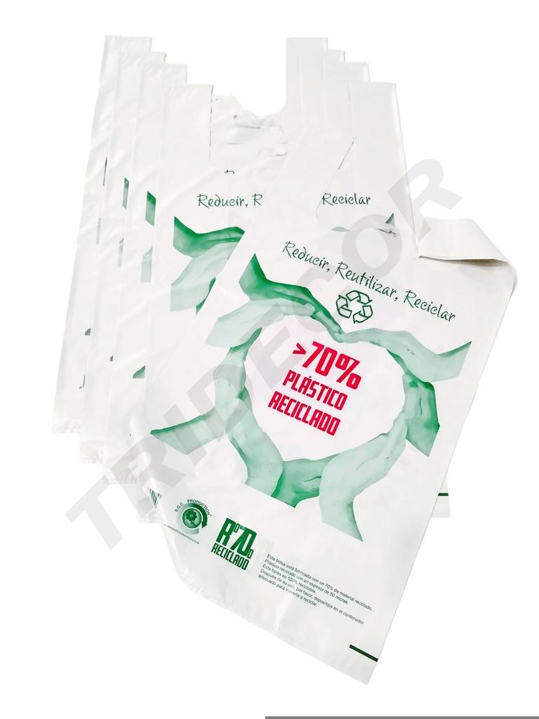 Sacchetto di plastica bianco per T-shirt con logo, 70% riciclato, 50X60 CM