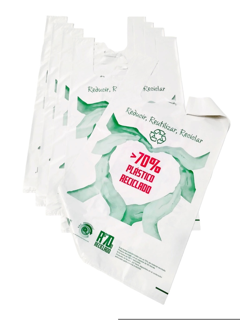 White T-shirt plastic bag with logo, 70% recycled, 50X60 CM