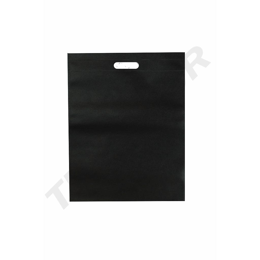 Schwarze Non-Woven Tasche 70G Vertikal mit Stanzgriff und gefalteter Basis 40X50+10CM 25Stk/Paket