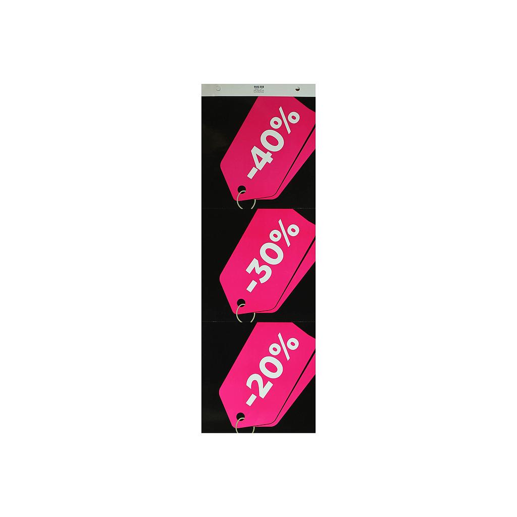 PANNEAU DE VENTE 40%, 30% et 20% FUCHSIA SUR FOND NOIR