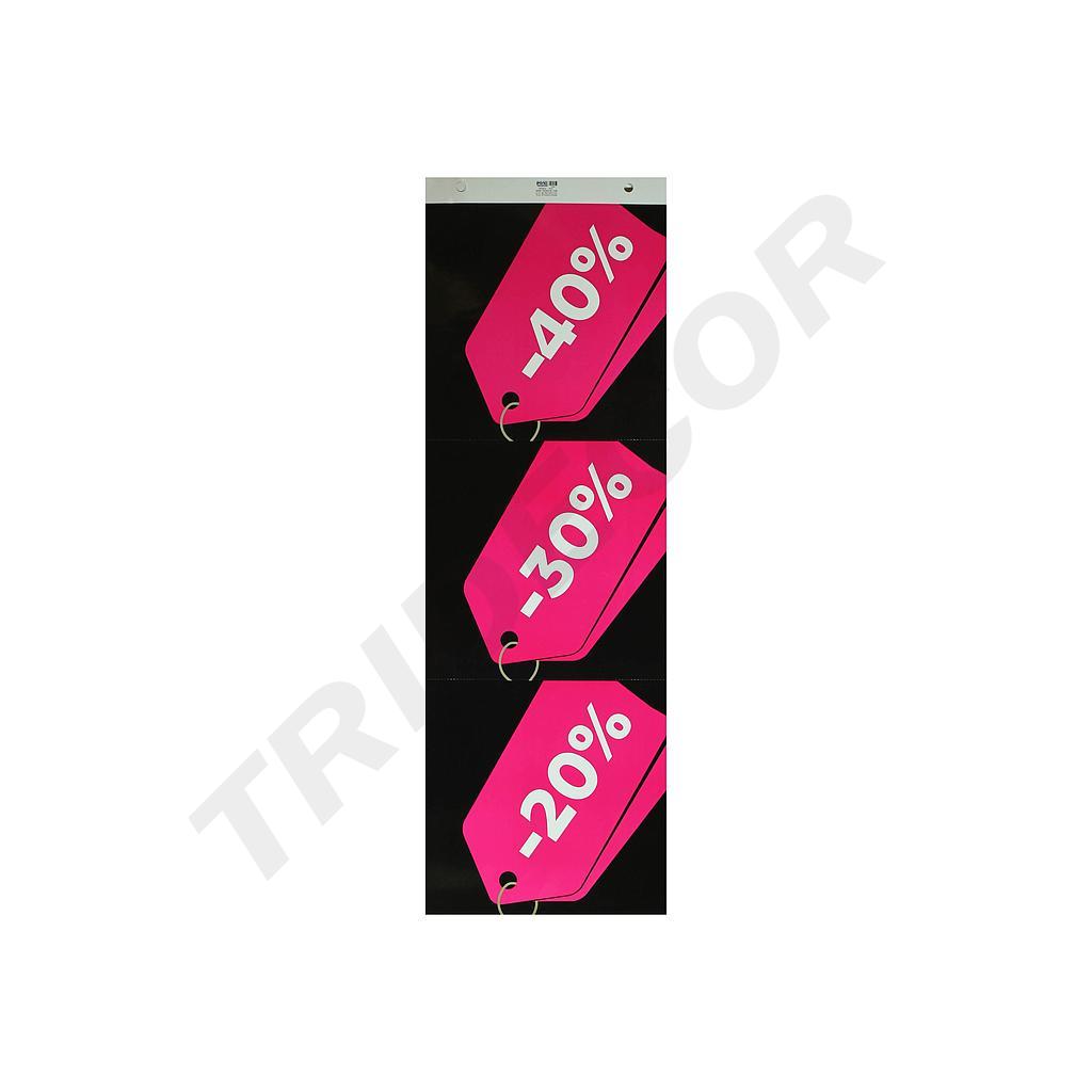 SALE SIGN 40%, 30% and 20% FUCHSIA ON BLACK BACKGROUND