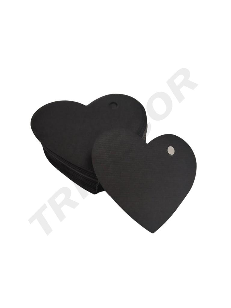 Etiqueta Negra troquelada en forma de Corazón 6.5x4.5cm 100 unidades/Paquete