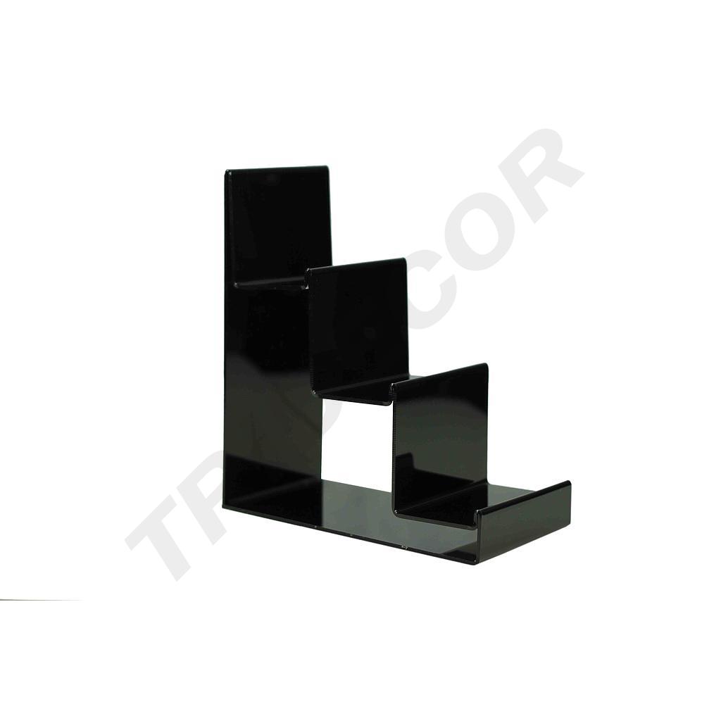 Expositor Metacrilato Negro Escalera Tres Alturas