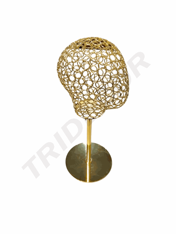 Wire Head Hat Display with Metal Base Gold Color