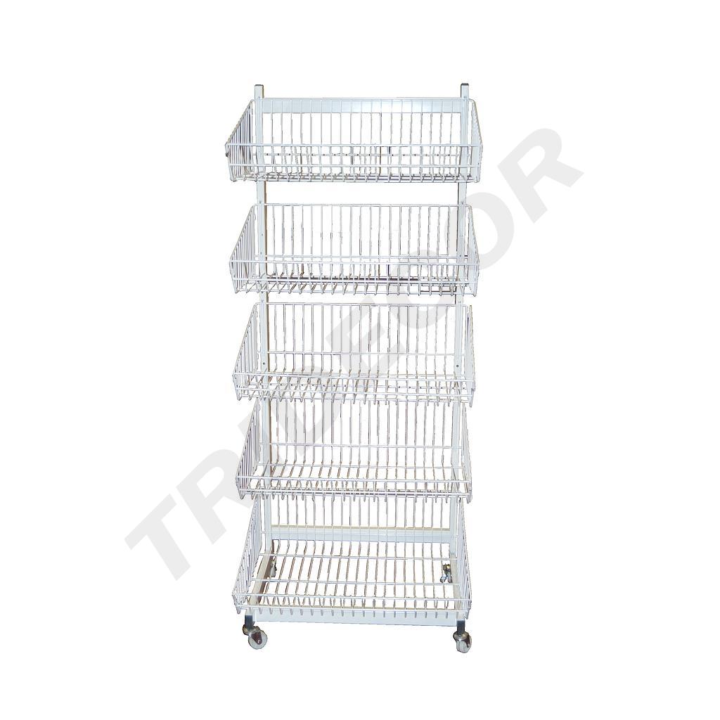 Metal Display Stand with 5 White Baskets