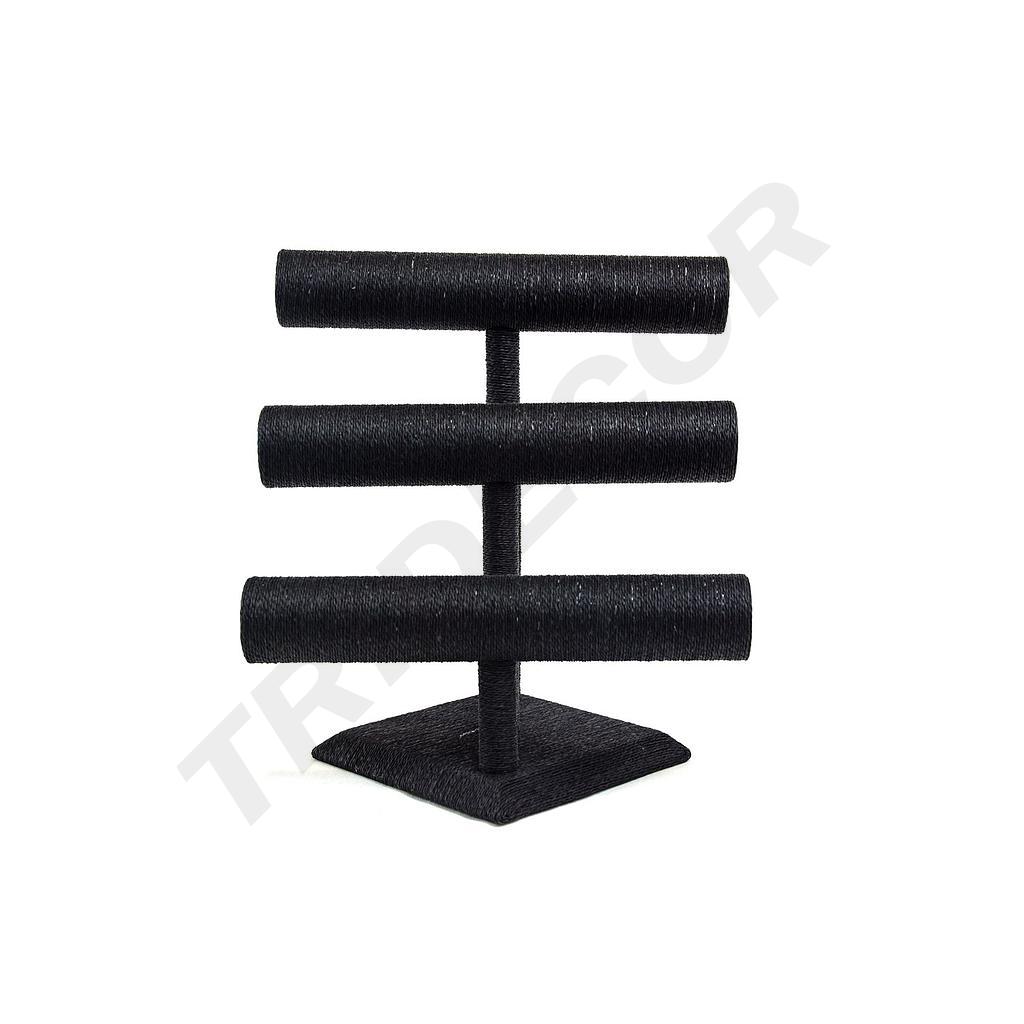 Espositore triplo per braccialetti rivestito in corda nera