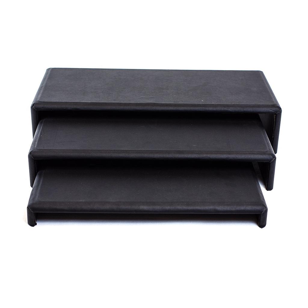 Set of 3 C-shaped coffee tables, black faux leather