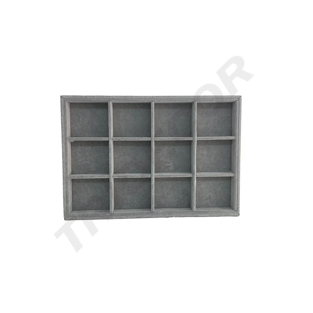 Caixa de Veludo Cinzento Escuro com 12 Compartimentos, 35X24X3 CM