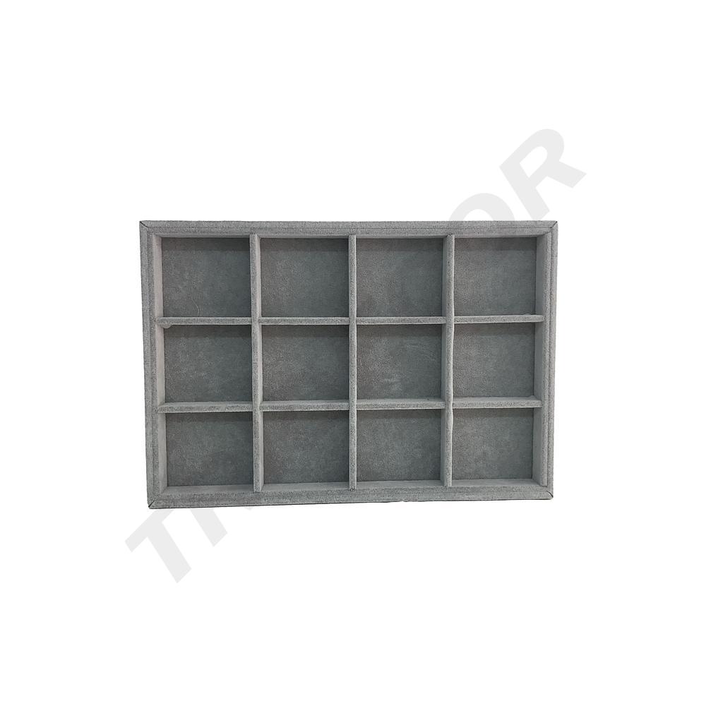 Dark Gray Velvet Box with 12 Compartments, 35X24X3 CM