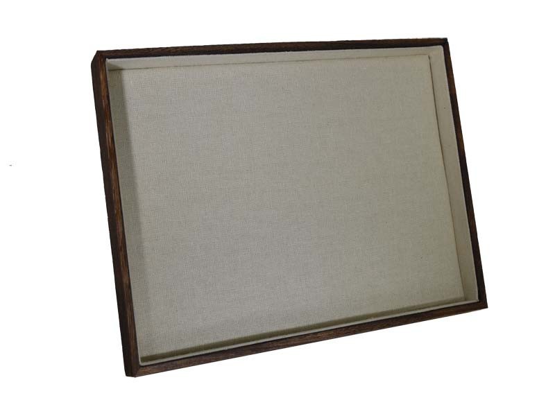 Wooden tray and beige linen fabric 35X24X3 CM