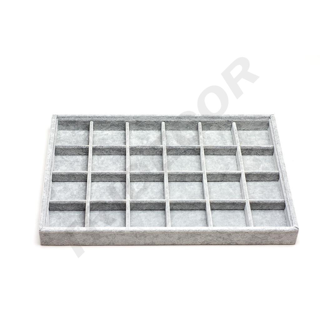 Gray Velvet Jewelry Tray 24 Compartments 35x24x3 cm