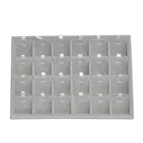 Gray Velvet Jewelry Tray with 24 Compartments