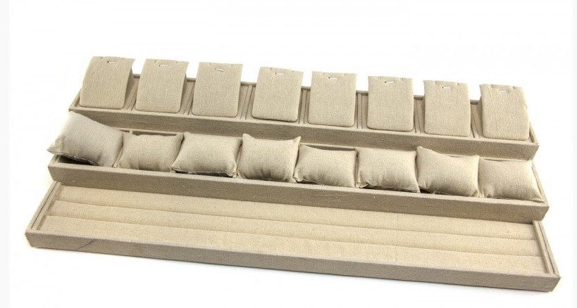 Großes Schmucktablett, Beige Leinenstoff 72X30X13 CM