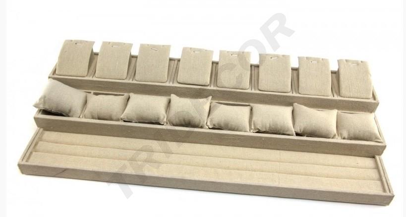 Vassoio per gioielli grande, tessuto in lino beige 72X30X13 CM