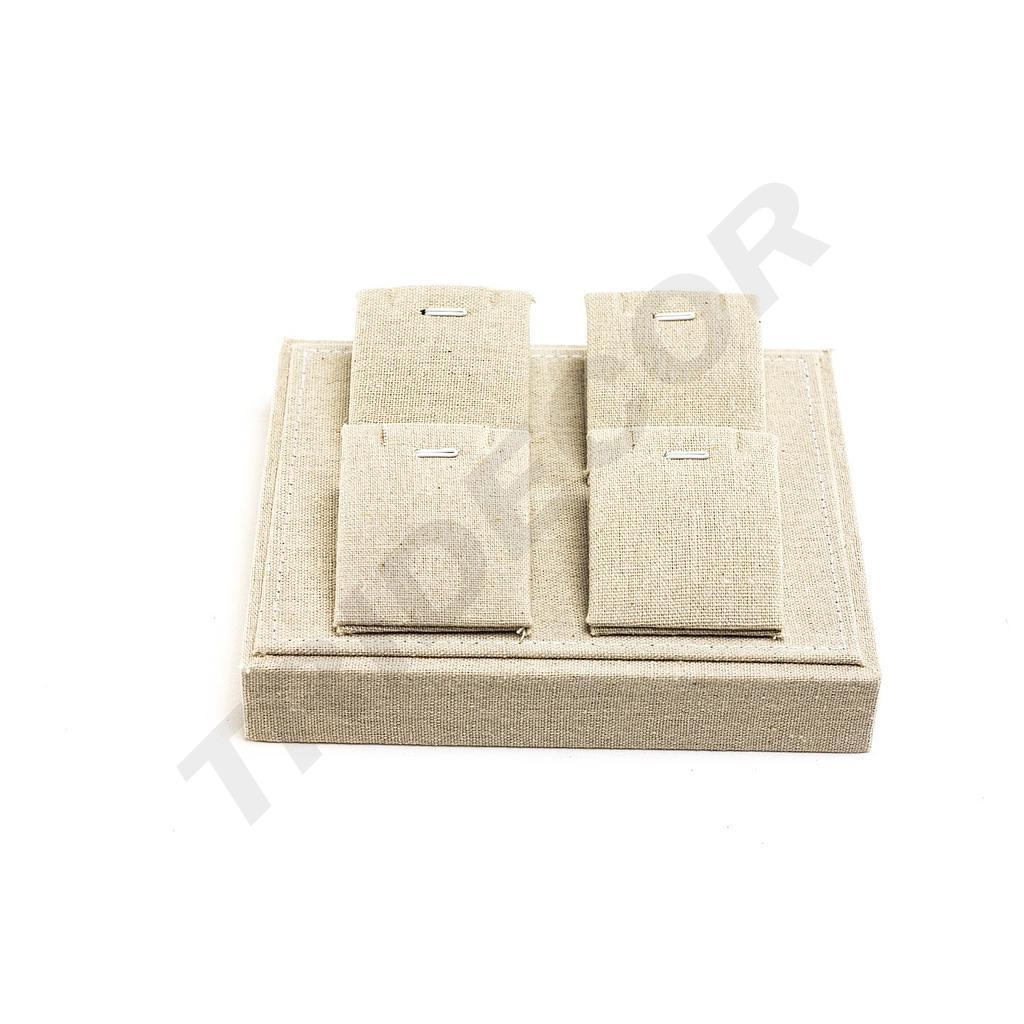 Vassoio per esposizione gioielli in lino beige 18.5x15.5x7cm