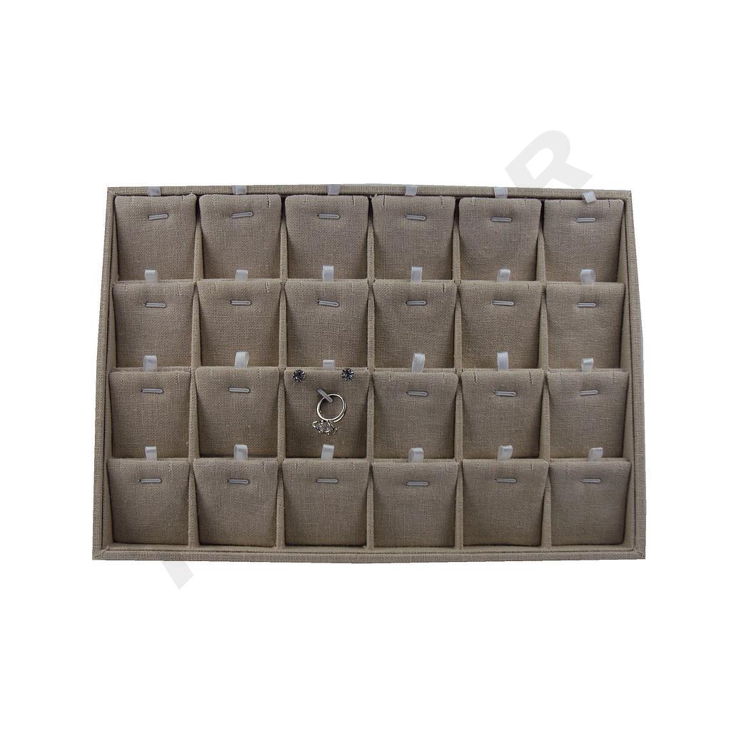 Display tray for earrings and pendants in beige linen, 35X24X3 CM