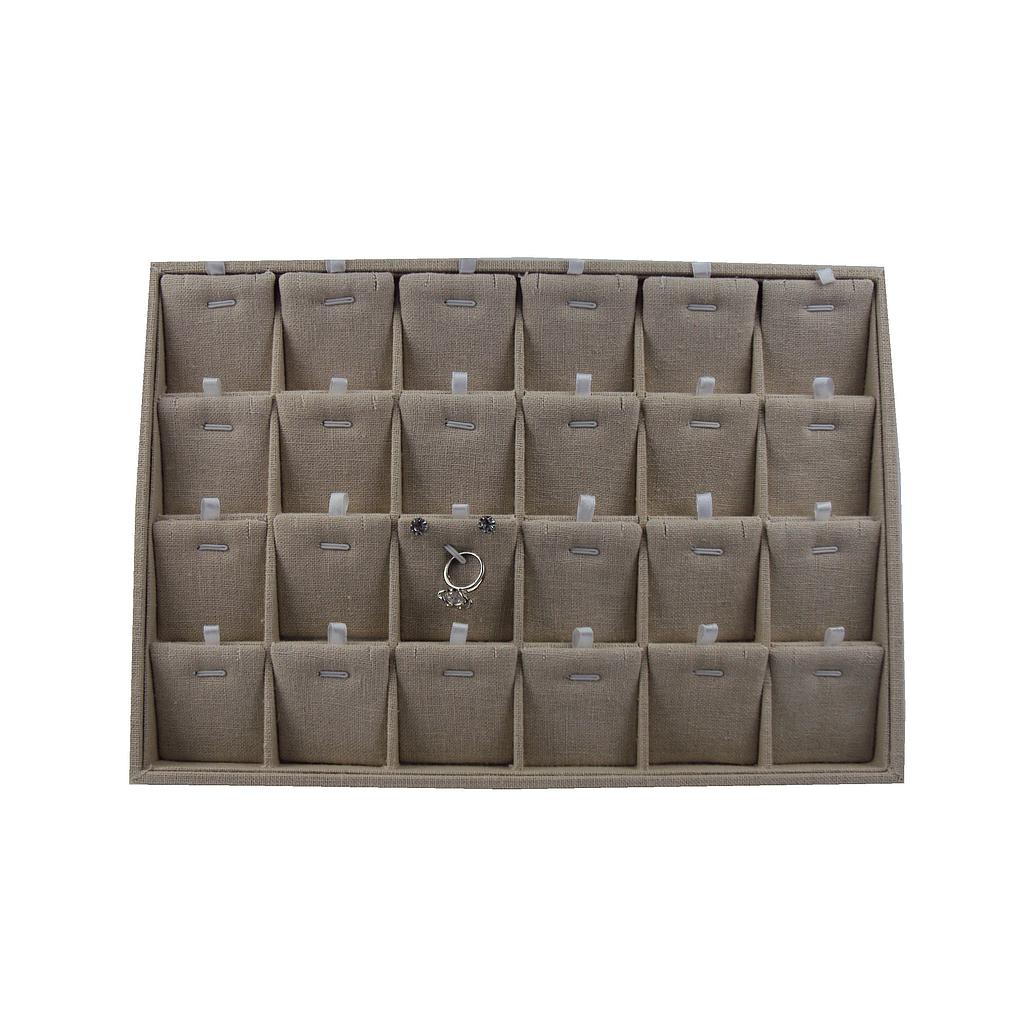 Display tray for earrings and pendants in beige linen, 35X24X3 CM