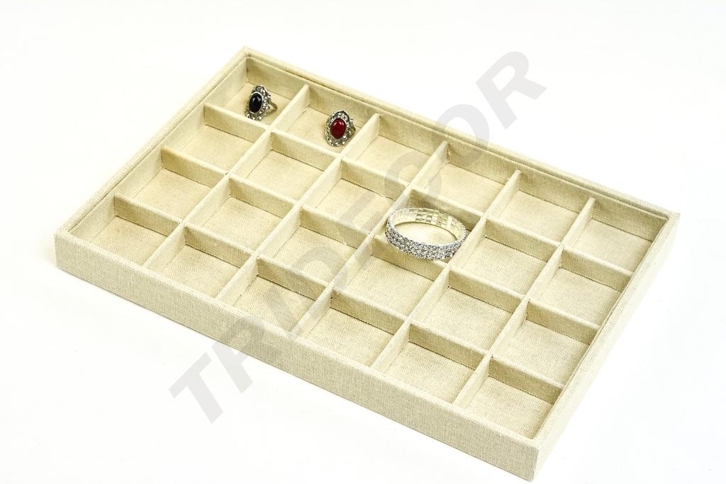 Beige Linen Jewelry Tray 24 Compartments 35X24X3 CM