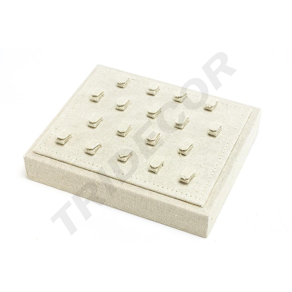 Beige Linen Jewelry Tray for 18 Rings, 18.5x15.5x3 cm