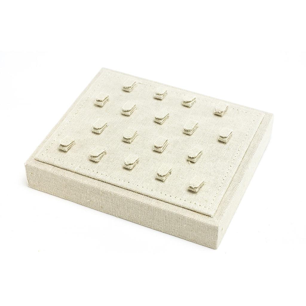 Plateau à bijoux en lin beige pour 18 bagues, 18,5x15,5x3 cm