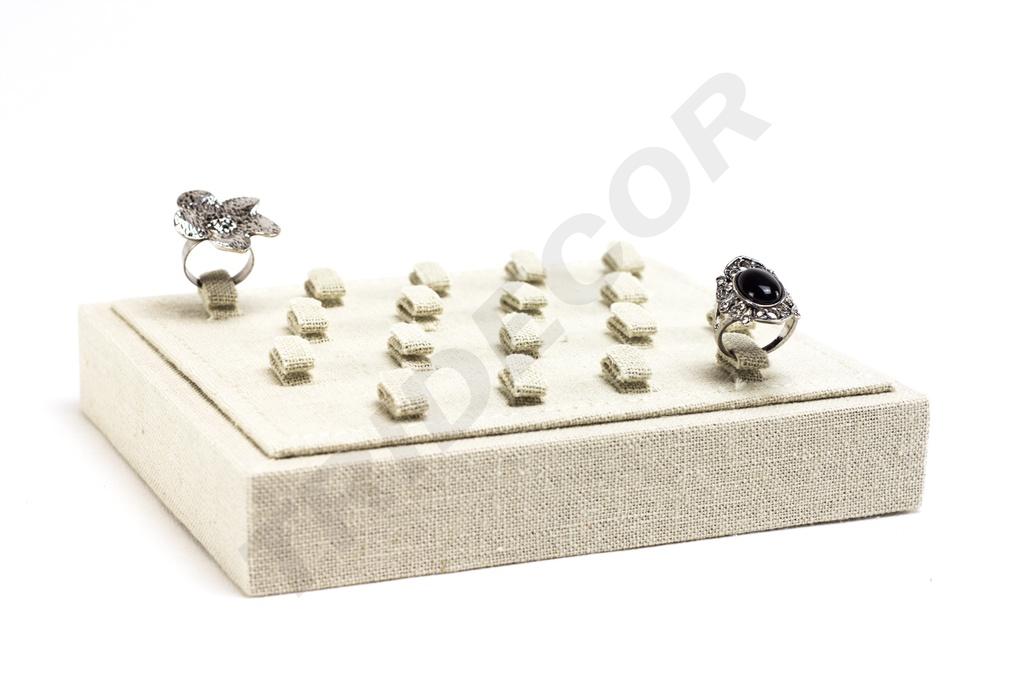 Tavă pentru Bijuterii din In Bej pentru 18 Inele, 18.5x15.5x3 cm