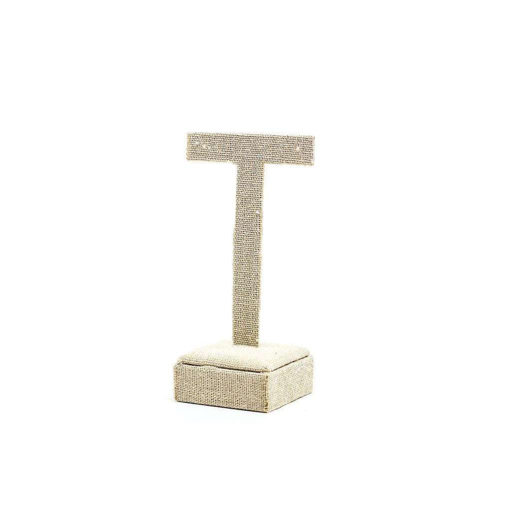 T-Shaped Earrings Display Beige Linen 11.5X4.5X6.5cm