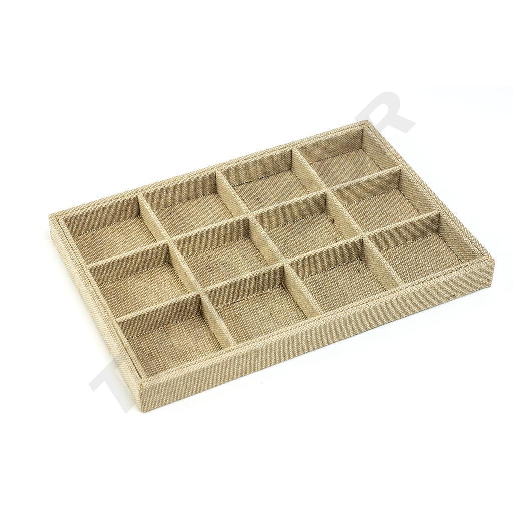 Bandeja de Exibição de Joias em Linho Espesso com 12 Compartimentos 3X24X30 CM