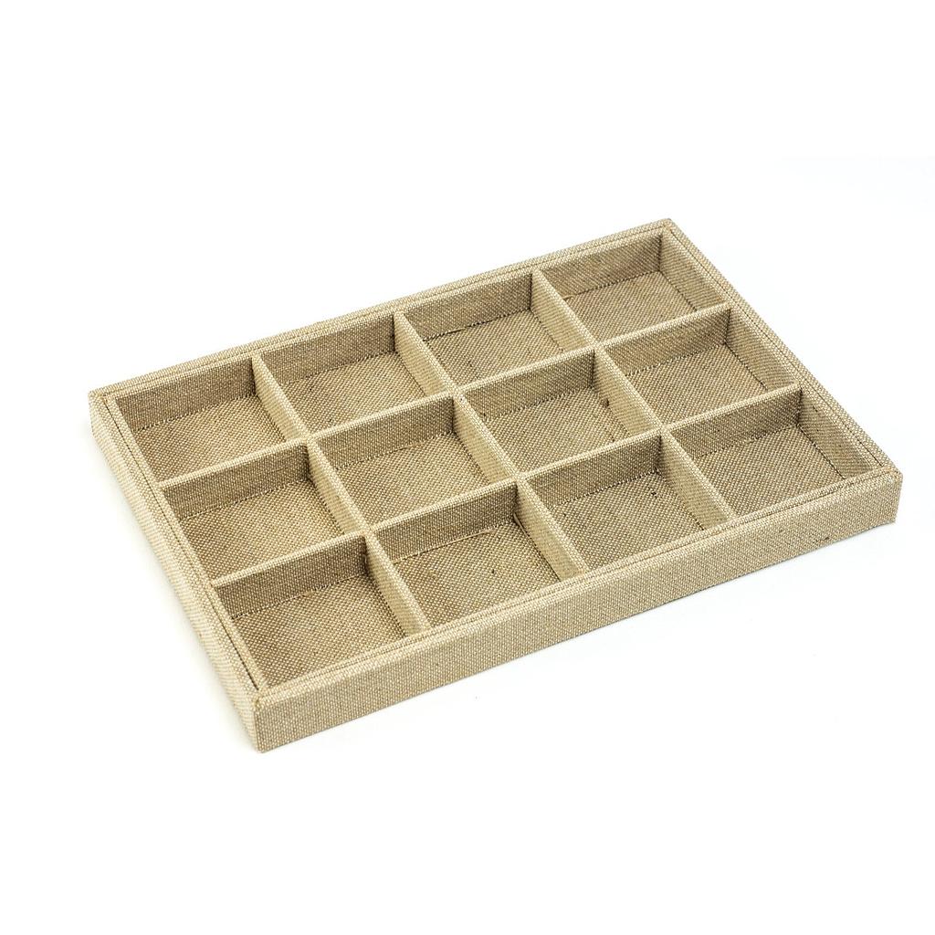 Thick Linen Jewelry Display Tray with 12 Compartments 3X24X30 CM