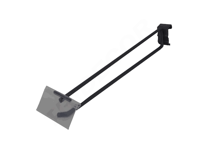Grauer Haken mit Preishalter für rechteckiges Rohr 35 cm 7 mm