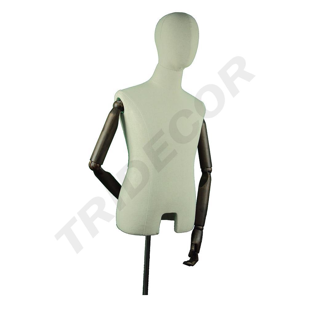 半身亚麻包布男模带手臂和金属底座 Busto de hombre con brazos articulados y pie de metal