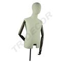 Busto di uomo con braccia articolate in tessuto e piede metallico