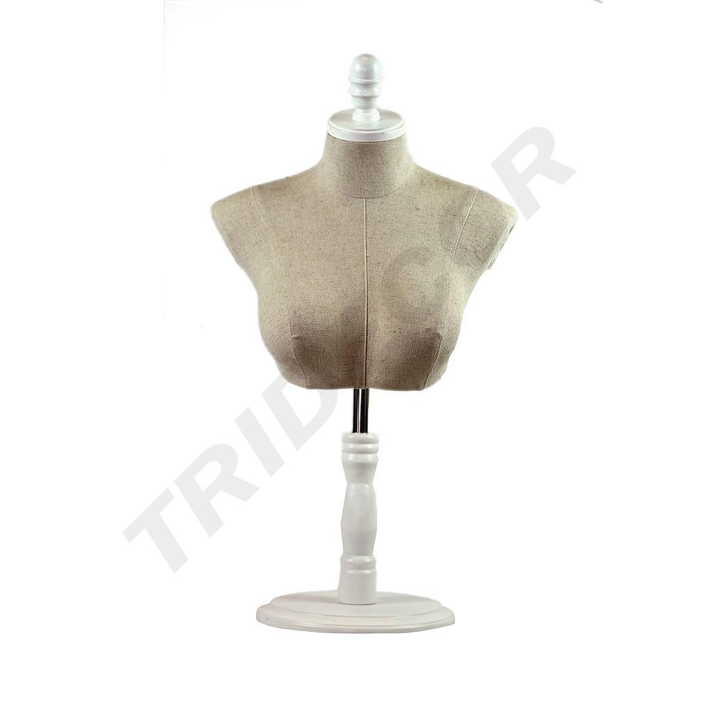 Half-body bust of a woman in white adjustable base fabric