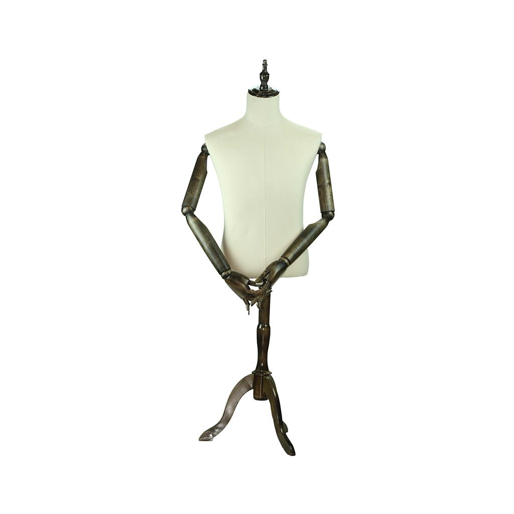 Buste d'homme avec bras articulés en tissu et pieds en bois