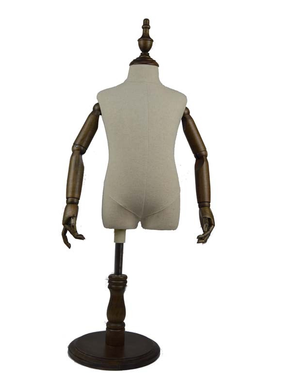 Headless Fabric Child Bust with Dark Arm and Dark Round Wooden Base