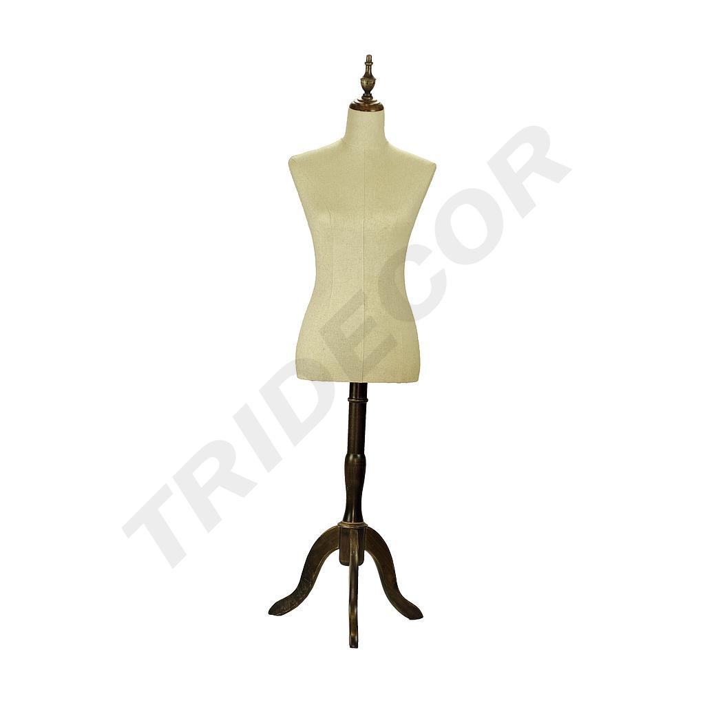 Busto De Mujer En Lino Beige Con Pie de Madera