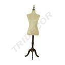 Linen woman bust standing on dark wood