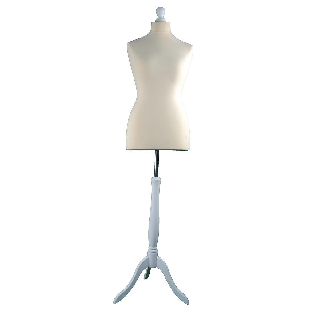 Busto De Mujer En Tela Beige Con Copa De Madera Blanca Y Pie 'T' 42