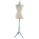 Busto De Mujer En Tela Beige Con Copa De Madera Blanca Y Pie 'T' 42